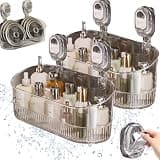 wiilioe Shower Shelf, Corrugated Suction Cup Storage Holder, No-Drill Bathroom Suction Storage Box Large Capacity & Strong Load-Bearing, Light Luxury Style Glacier Pattern (C-Transparent *2Pcs)