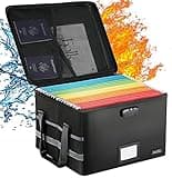 File Box with Lock, Fireproof Document File Organizer Box with Zipper & Adjustable Handle, Collapsible File Storage Box Home Office Safe Filing Cabinet for Hanging Letter/Legal Folder