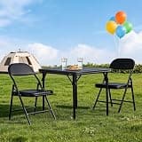 Takywep 3 Piece Folding Card Table and Chairs Set, Portable Dining Table Set with Padded Chairs,Black Foldable Card Table and Chairs for Indoor Outdoor, Lightweight Camping Party RV Furniture