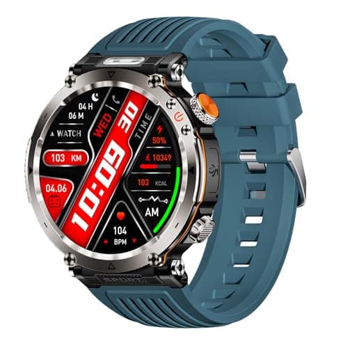 Jooeniok Outdoor Smart Watch with 1.7-inch Large Screen, 600mAh Battery, Over 100 Sports Modes, Bluetooth Call Function, IP68 Waterproof, Compass & Purple Light Lamp for Fitness Enthusiasts (Blue)