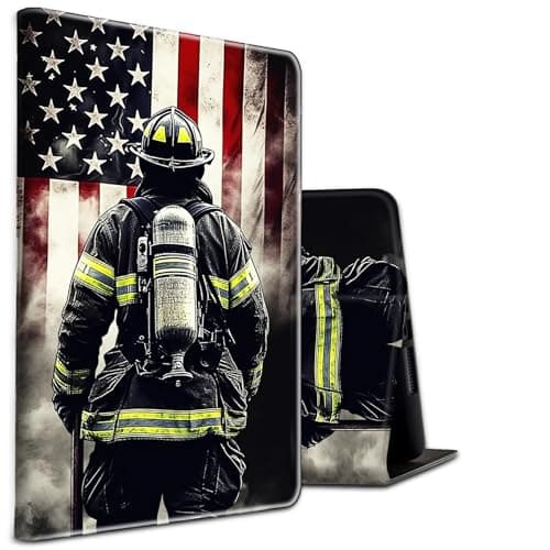Case for iPad Air 11 2024/2025/ iPad Air 6th/5th/4th Gen Case (2025/2024/2022/2020) 10.9 Inch PU Leather Shockproof Stand Protective Cover with Auto Sleep/Wake,Flag Firefighter