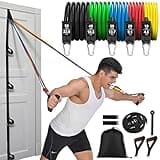 Resistance Bands Set with Door Anchor Training System, 5 Colors Stackable up to 150LBS, Includes 5-Angle Door Training Tool, Home Full Body Workout Bands, Handles, Ankle Straps, Portable Bag