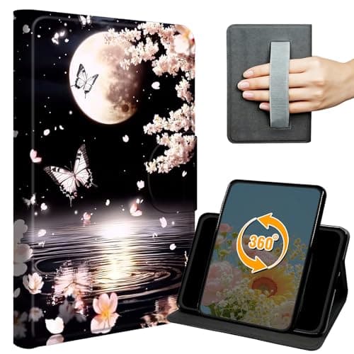 GFRGTFHYT for iPad Pro 13 Inch Case M5 2025/ M4 2024 Slim PU Leather 360 Degree Rotating Multiple Viewing Angles Folio Stand Shell Cover with Hand Strap Auto Wake/Sleep Magnetic Clasp, Butterfly Moon