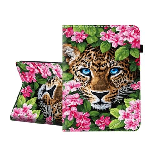 CICPLKSE Case for Samsung Galaxy Tab A11 + Plus/A9 + Plus 5G 11 Inch 2025/2023,Premium PU Leather Cover with Auto Sleep Wake,Leopard in Pink Flowers