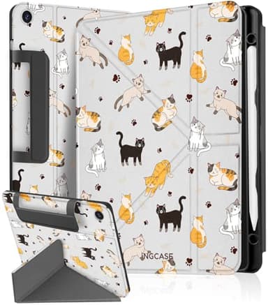 Ingcase for Samsung A9 Plus/A11 Plus Case - Trifold & Y Stand for Women Cute Girly Design with Build - in Pencil Holder and Auto Sleep/Wake Cover for Samsung Tablet, Cats