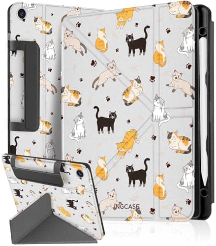 Ingcase for Samsung A9 Plus/A11 Plus Case - Trifold & Y Stand for Women Cute Girly Design with Build - in Pencil Holder and Auto Sleep/Wake Cover for Samsung Tablet, Cats