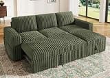 HONBAY Modular Sectional Sofa with Pull Out Bed,Corduroy L Shaped Sleeper Sofa with Storage, Sectional Couches for Living Room,Green