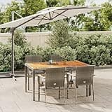 KLGBNCVE 5 Piece Patio Dining Set with Cushions, Gray Poly Rattan Outdoor Dining Set with Solid Acacia Wood Tabletop and Powder-Coated Steel Frame