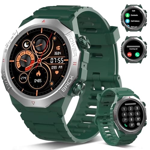 Military Smart Watches for Men(Answer/Make Calls), 1.39"HD Fitness Watch, 24/7 Heart Rate Sleep Monitor, Smart Watch for Men 110+ Sport Modes, 30Day, IP68 Waterproof Smartwatch for Android iOS, Olive