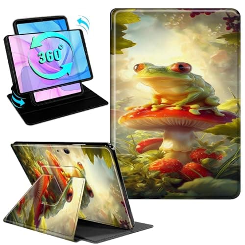 Gmeyutqy Case for Microsoft Surface Pro 11/10/9 13 Inch 2024/2022, 360 Degree Rotating Swivel Stand Flip Shockproof Leather Cover with Auto Sleep/Wake, Frog Mushroom