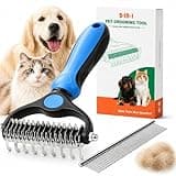2-in-1 Pet Grooming Tool for Dogs & Cats, Double Sided Dematting Brush Set, Dual Teeth Pet Deshedding Comb for Shedding Fur Removal, Professional Grooming Rake for Long & Short Hair