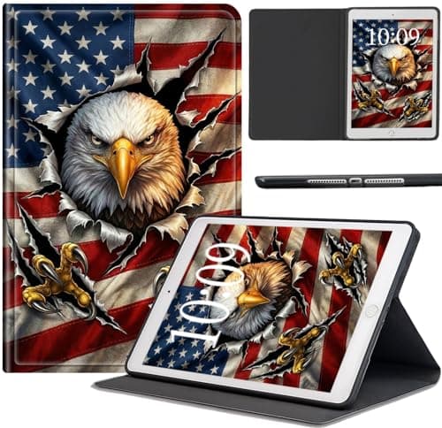 AIRWEE Case for iPad Air 13 Inch (M4 2026, M3 2025, M2 2024), Military Grade Drop Protection & Multi-Angle Stand, Premium PU Leather Folio Smart Cover with Auto Sleep/Wake - USA Flag Bald Eagle