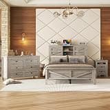 3 Piece Bedroom Sets Full Bed Frame with Storage Headboard and Charge Port