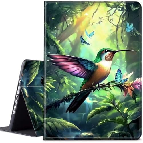 for 10.1" Amazon Kindle Fire HD 10 Tablet Case (13th Generation, 2023 Release), PU Leather Multi-Angle Anti Slide Stand Smart Cover Case with Auto Wake/Sleep,Green Forest Hummingbird