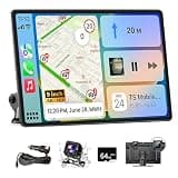 Wireless Carplay Screen for Car, 9" Extra Large A-pple CarPlay & Android Auto Screen with 4K Dashcam & 1080P Backup Camera, Car Stereo with Mirror Link, Voice Control, GPS, Bluetooth, AUX, FM
