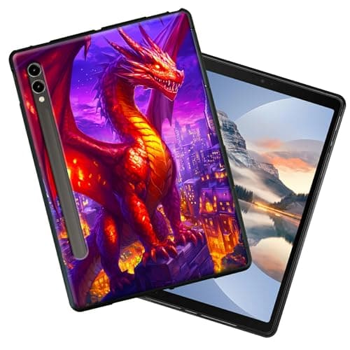HEAKIERG Black Case for Samsung Galaxy Tab S8 Plus 2022/S7 FE 2021/S7 Plus 2020 12.4 Inch, Soft TPU Silicone Protective Shell Shockproof Cover for Women Men, Red Dragon