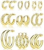 Adoyi Gold Hoop Earrings Set for Women Girls Trendy 14K Plated Gold Hoops Small Chunky Earrings Twisted Huggie Ear ring Pack Lightweight 9 Pairs Jewelry Set for Valentines Mother's Day Birthday Gifts