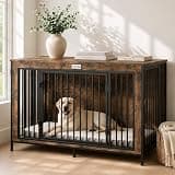 FurnPulse XL Dog Crate Furniture 48'' | Extra Large Heavy Duty Anti-Chew Dog Kennel | Rustic Wooden Entertainment Center & TV Stand with 350LB Top Capacity | Escape Proof Double Door Pet House