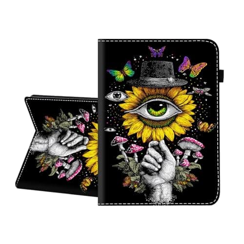 CICPLKSE Case for Samsung Galaxy Tab S10 Lite/ S10 FE/ S9 FE 10.9 Inch/ S9 11 Inch,Premium PU Leather Cover with Auto Sleep Wake,Sunflower Eye Mushroom