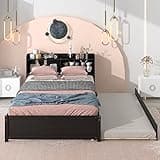GENTERUN Full Size Solid Wood Trundle Bed with Bookcase Headboard and Pull-Out Trundle, No Box Spring Needed, Space-Saving Daybed for Kids, Guest Room, Bedroom, Espresso (Espresso)