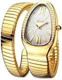 MASTOP , Bangle Watches, Watches for Women, Snakehead dial, Dress Watch, Women's Dressing Snake Bangle Bracelet, Unique Design (Gold Diamond)