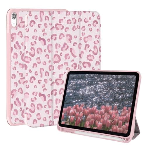 Jngnpn Case for iPad A16 11th Generation 11 Inch 2025, iPad Case 10th Generation 10.9 Inch 2022, Slim Lightweight Soft Trifold Back Cover with Pencil Holder & Auto Sleep/Wake Cover,Pink Leopard