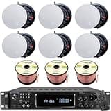 Technical Pro Home Theater Sound System Kit - 7.2 Channel 1500 Watts Bluetooth Amplifier w/ 6 QTY of 8" Frameless Ceiling Speakers 300 W Each, 300 ft Speaker Wire & Remote for Home, Office, Restaurant