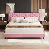 Garvee California King Bed Frame, Platform Bed Frame with Upholstered Adjustable Headboard, Mattress Foundation with Strong Wooden Slats Support, No Box Spring Needed, Noise Free, Easy Assembly, Pink