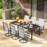 PIZZELLO 7 Piece Patio Dining Set with 6 Outdoor Swivel Dining Chairs and 83" Rectangular Dining Table, All Weather Textilene Patio Chair and Metal Table for Deck Lawn Garden
