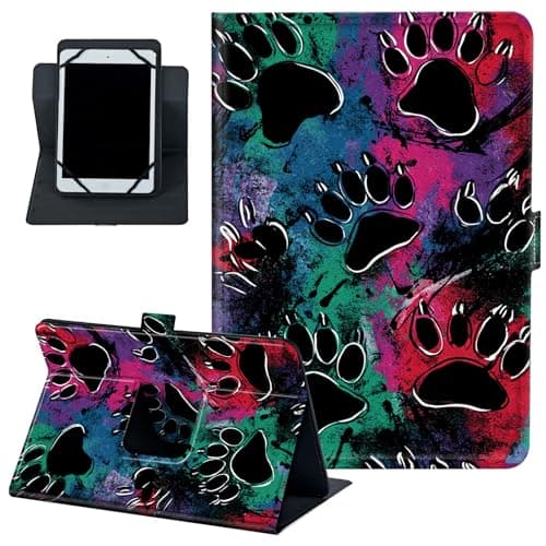 Universal Tablet Case 9.6–10.5 Inch, PU Leather 360° Rotating Stand Cover, Multi-Angle Folio Protective Case for 10" Tablets,Watercolor Dog Paws
