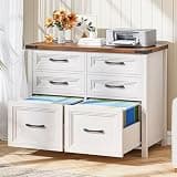 Halitaa 6 Drawer File Cabinets,Farmhouse Lateral Filing Cabinet Fits Letter and A4 Size, Wooden File Cabinet for Home Office, Printer Stand,Antique White