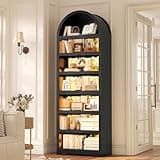 79.4"Tall Arched Cabinet,Bookcase with storage,Mid-Century Modern 7-Tier Bookshelf with RGB Light,2 Book Risers,Adjustable Shelf offering more space for Living Room,Kitchen,Home Office (Black)