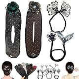 ayattecy Insstyle Full Star Flower Hair Accessories, Instyle Full Star Flower Hair Accessories, Hand Embroidered Flowers Deft Bun, Rhinestone Flower Hair Clip, Lazy Hair Curler Deft Bun Maker (4Pcs-B)
