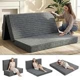 2 6-Inch Tri-Fold Mattress Full Size, Covertible Bed Floor Futon Mattress with Handles & Non-Slip Bottom, Foldable Mattress with Removable Tufted for Guest, Camping, Dorm