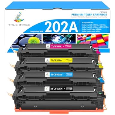TRUE IMAGE Compatible Toner Cartridge Replacement for HP 202A CF500A 202X M281fdw Color Laserjet Pro MFP M281fdw M281cdw M254dw M281fdn M254 M281 202 Toner Printer (Black Cyan Yellow Magenta, 4-Pack)