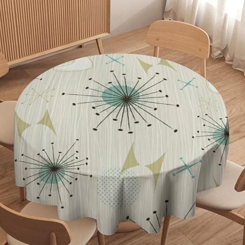 ZhiRain Modern Mid Century Tablecloth Atomic Age Pattern Retro 1950s Background Print Table Cloth Cover for Home Kitchen Restaurant Dining Party Outdoor Picnic 70x70in