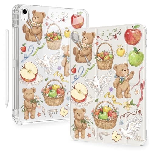 BlHMCASE Cute Kawaii Bear Pigeon for iPad Air 11 Inch Case 7th/6th Generation (M3/M2) 2025/2024 with Pencil Holder, Auto Sleep/Wake, White Leather Acrylic Back Detachable Cover