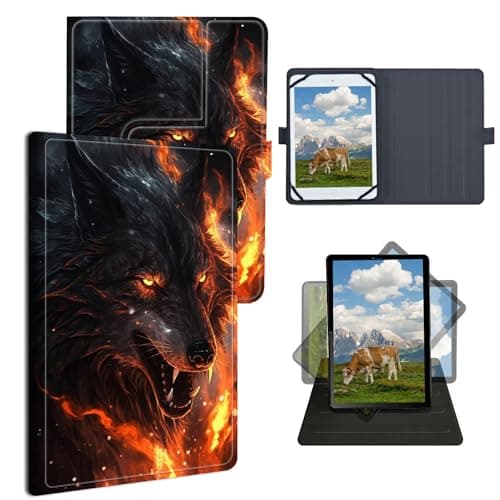 Dikoer 10.5" 10.9" 11" 11.5" Universal Case for Kindle/Kobo/Surface/Galaxy/Onn/TCL, Adjustable Silicon Band Shockproof TPU Protective PU Leather Cover for 10.5-11.5 Inch, Flame Wolf