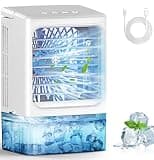 Portable Air Conditioners with 1500ml spray/hour Small Air Conditioner Mini Portable AC Unit 3 Speed Wind & 7 Colorful LED Light Cool Mist &Timer Evaporative Air Cooler for Bedroom/Home/Office/Car