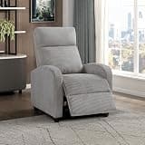 Lexicon Corduroy Pushback Recliner Chair Armchair Push Back Recliner, Solid Wood Frame and Metal Base, Easy Assembly Small Soft Single Sofa Accent Chair for Living Room/Office/Apartment, Light Grey