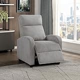 Lexicon Corduroy Pushback Recliner Chair Armchair Push Back Recliner, Solid Wood Frame and Metal Base, Easy Assembly Small Soft Single Sofa Accent Chair for Living Room/Office/Apartment, Light Grey