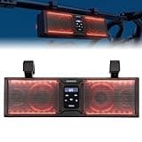 KEMIMOTO UTV Sound Bar 16 Inch ATV SoundBar Golf Cart Sound Bar SXS Speakers Bluetooth-Compatible with Multicolor LED Lighting Compatible with Polaris RZR Can-Am Defender Maverick X3 CFMOTO ZFORCE