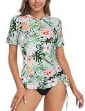 LURANEE Women Rash Guard,Tropical Vacation Clothes Athletic Swimwear Halter Swim Dress Tummy Control Bathing Suits Plus Size Green Pineapple XX-Large