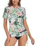 LURANEE Women Rash Guard,Tropical Vacation Clothes Athletic Swimwear Halter Swim Dress Tummy Control Bathing Suits Plus Size Green Pineapple XX-Large
