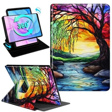 Gmeyutqy Case for Microsoft Surface Pro 11/10/9 13 Inch 2024/2022, 360 Degree Rotating Swivel Stand Flip Shockproof Leather Cover with Auto Sleep/Wake, River Tree
