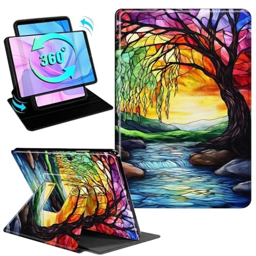 Gmeyutqy Case for Microsoft Surface Pro 11/10/9 13 Inch 2024/2022, 360 Degree Rotating Swivel Stand Flip Shockproof Leather Cover with Auto Sleep/Wake, River Tree