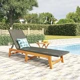 fadaoet Black PE Rattan Sun Lounger, 78.7 in Outdoor Patio Chaise, Acacia Wood Frame Reclining Chair for Garden, Deck, Backyard