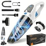 Handheld Vacuum Cordless, 25000Pa Powerful Suction Car Vacuum Portable Cordless with 8000mAh Battery & LED Light, Hand Held Vacuum Rechargeable with HEPA Filters, Home, Car Seats, Pet Hair White