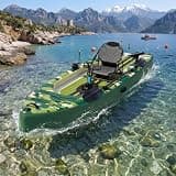 Danrelax Inflatable Kayak with Pedal System, 12ft Premium PVC Fishing Kayak with Aluminum Seat, Rudder System, Motor Mounting Board, and Accessories Included, Green & Camouflage (HIN Included)