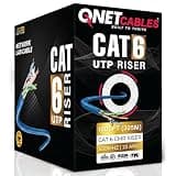 QNET CABLES CAT6 Ethernet Cable 1000ft Bulk Riser (CMR), 23AWG UTP 4-Pair LAN Cable, 550MHz 10Gbps Network Wire, Easy Pull Box with Foot Markings for Gaming, Office & IP Cameras (Blue)